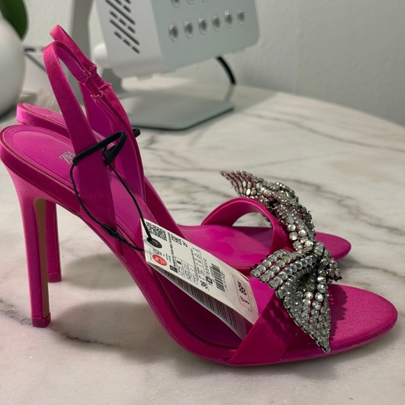 Zara Pink Rhinestone Bow Sandals - Picture 3 of 6